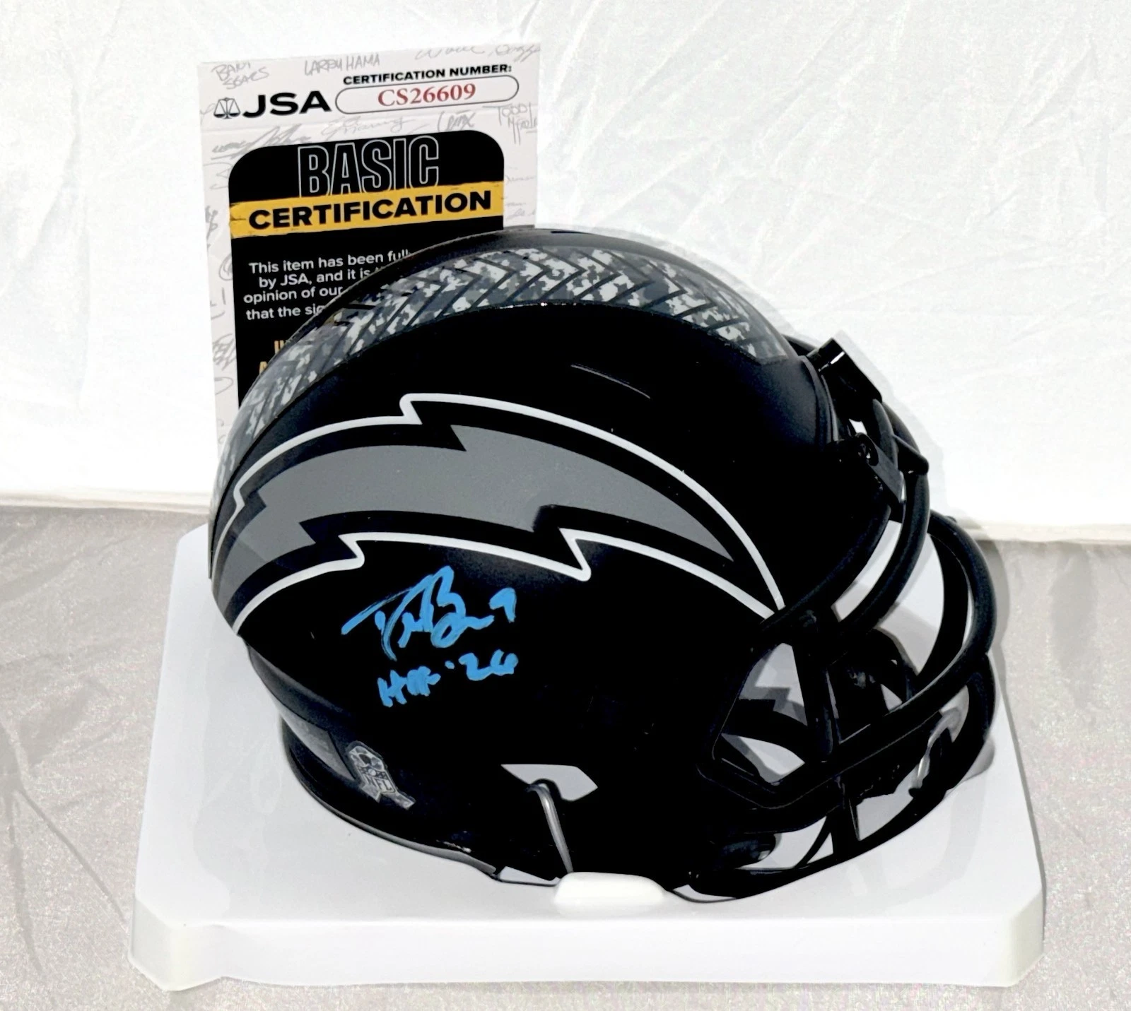 Drew Brees signed Chargers 2026 STS mini helmet + HOF 26 Inscription JSA