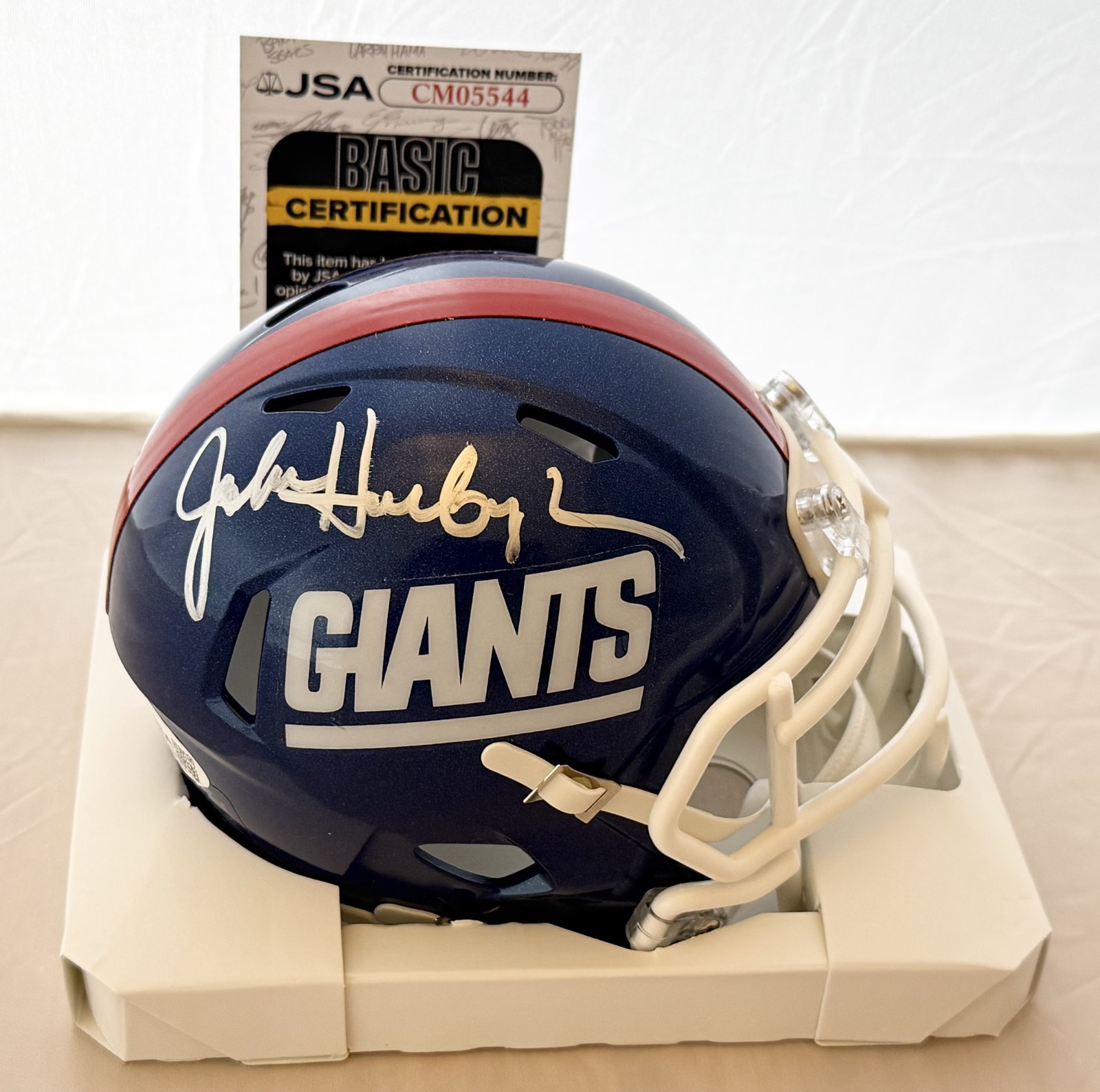 John Harbaugh signed New York Giants Color Rush mini helmet autographed JSA COA