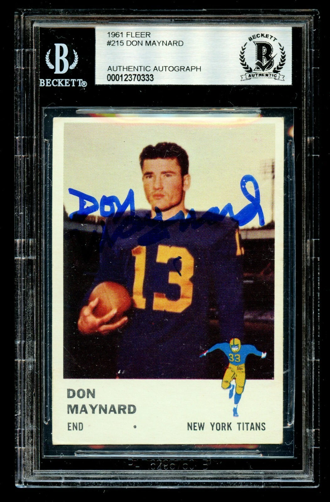 Don Maynard #215 signed autograph 1961 Fleer ROOKIE Football Card BAS Slabbed