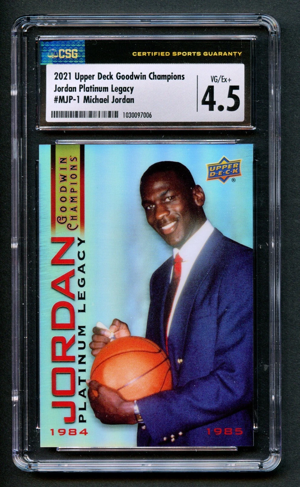 Michael Jordan #MJP-1 Upper Deck Goodwin Champions 2021 Platinum Legacy CSG 4.5