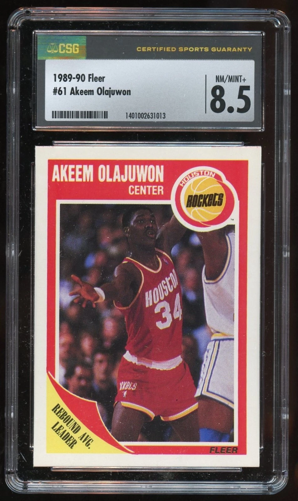 Akeem Olajuwon #61 Fleer 1989-90 Houston Rockets Trading Card CSG 8.5