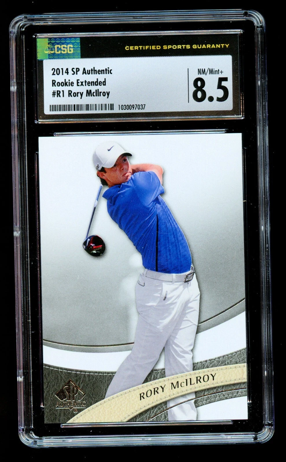 Rory McIlroy #R1 Upper Deck SP Authentic 2014 Rookie Extended CSG NM Mint+ 8.5