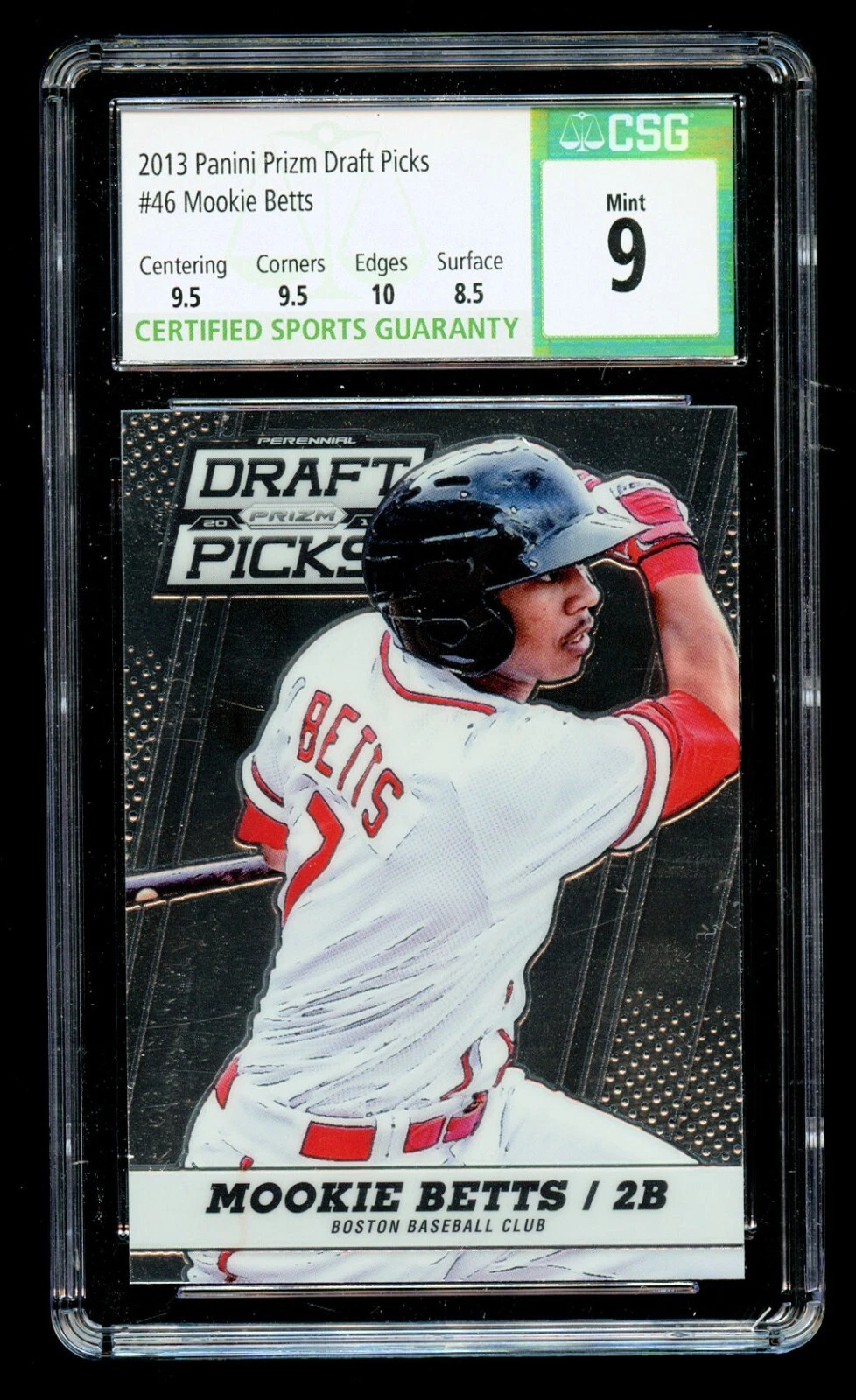 Mookie Betts #46 Panini Prizm Draft Picks 2013 ROOKIE Red Sox Card CSG Mint 9