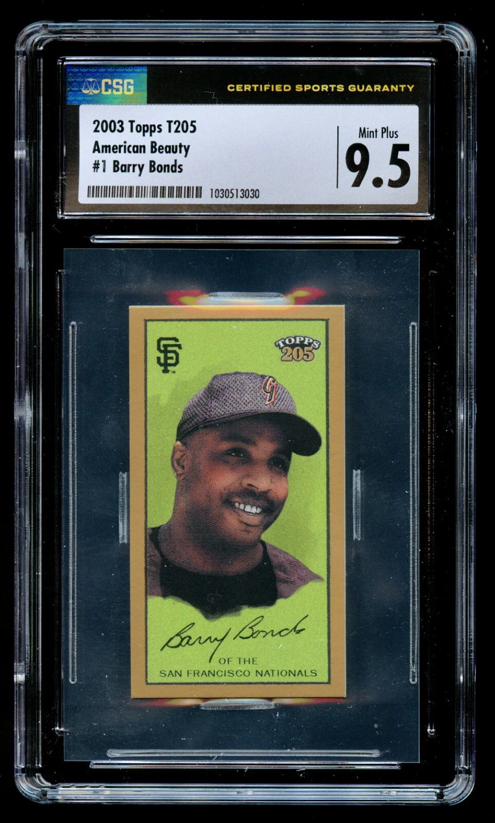 Barry Bonds #1 Topps T205 American Beauty 2003 Baseball Trading Card CSG 9.5