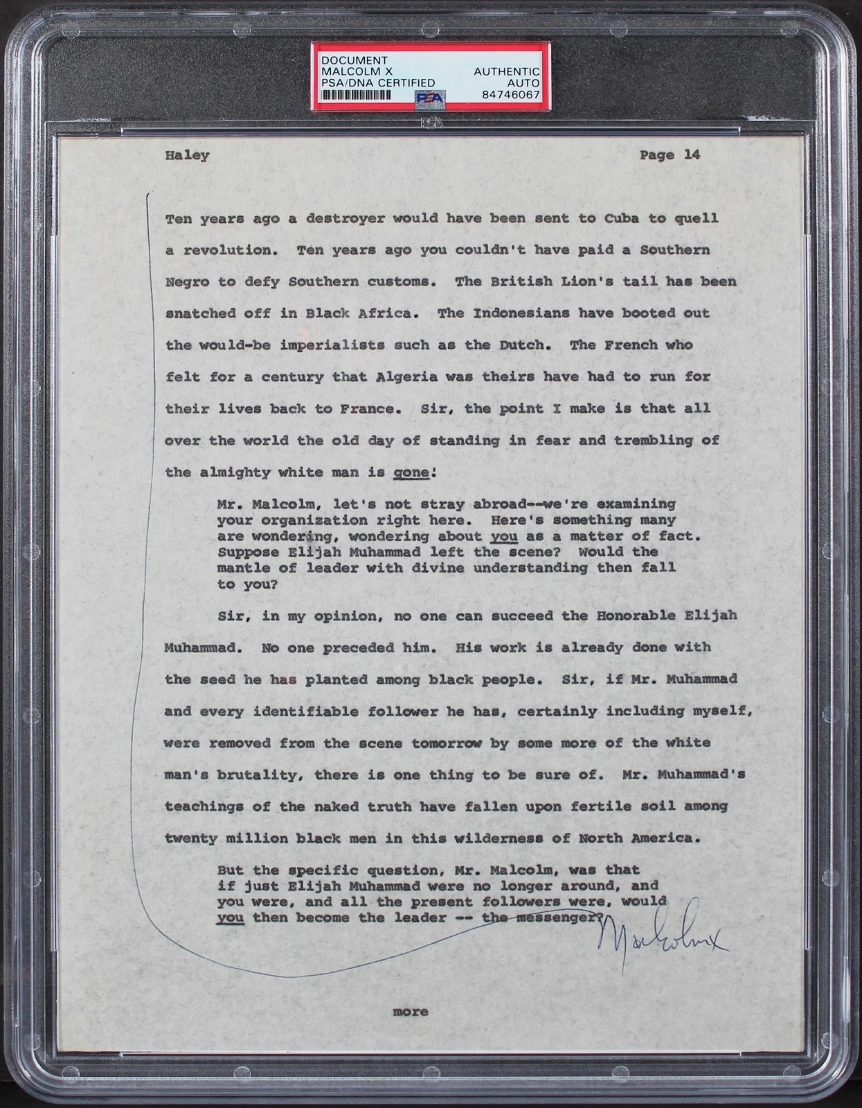 Malcolm X Authentic Signed 8.5x11 Document PSA/DNA Slabbed