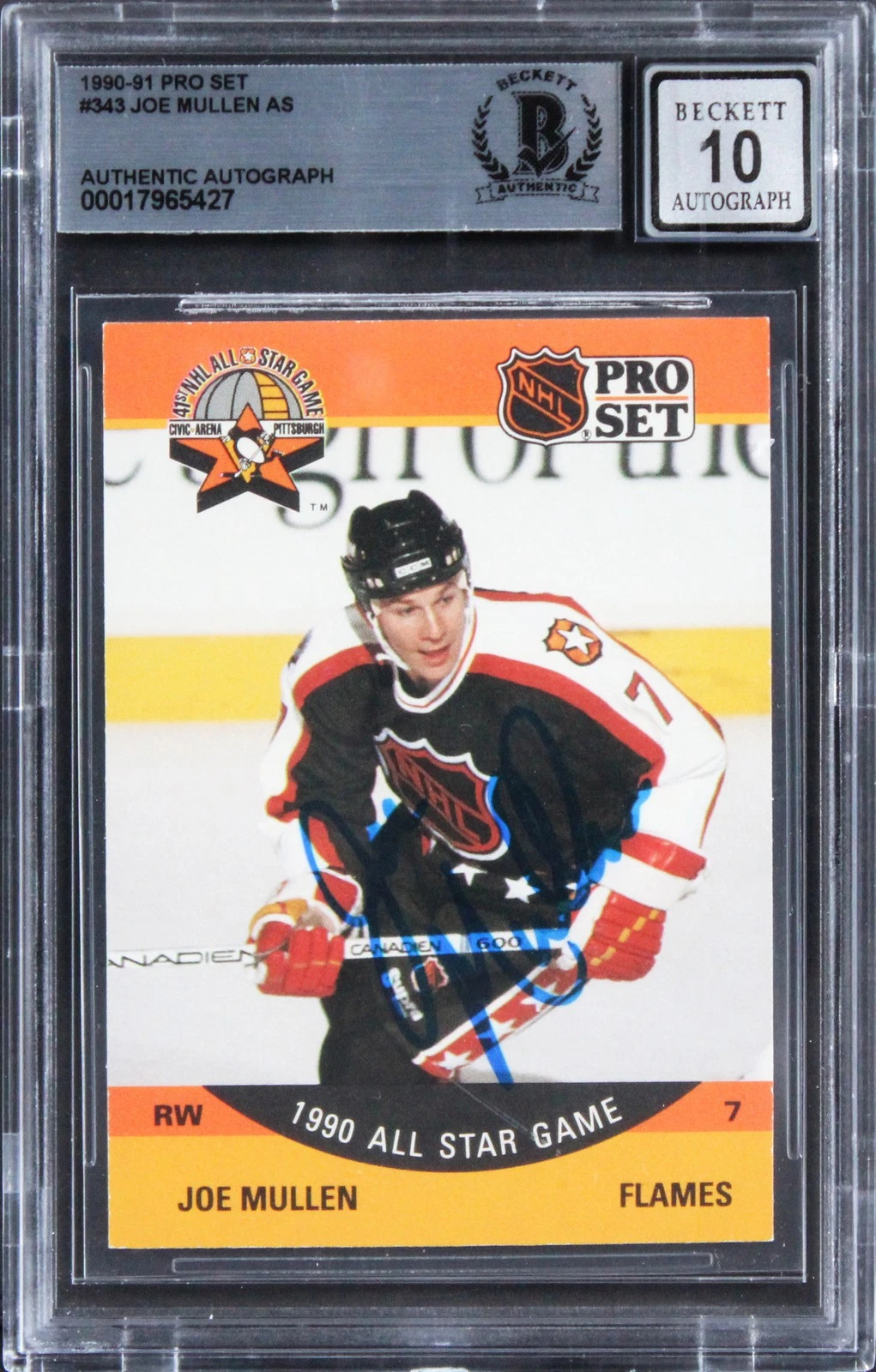 Flames Joe Mullen Signed 1990 Pro Set #343 Card Auto Gem Mint 10! BAS Slabbed