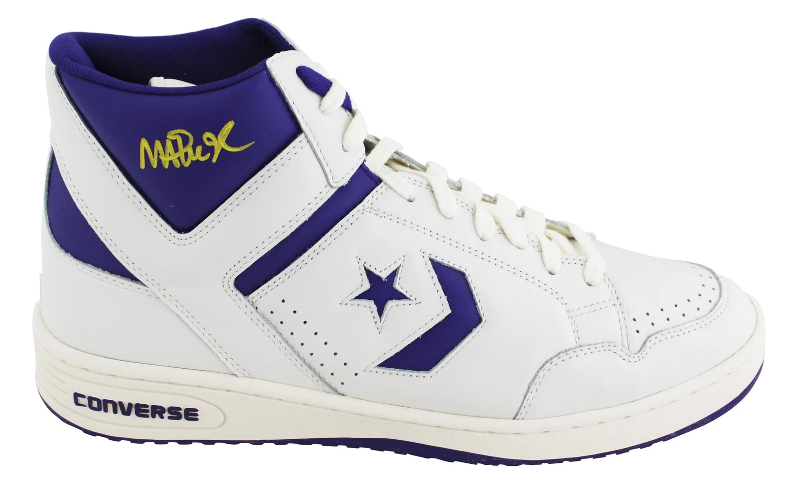 Lakers Magic Johnson Signed Right Purple & White Converse Weapon Shoe BAS Wit 3