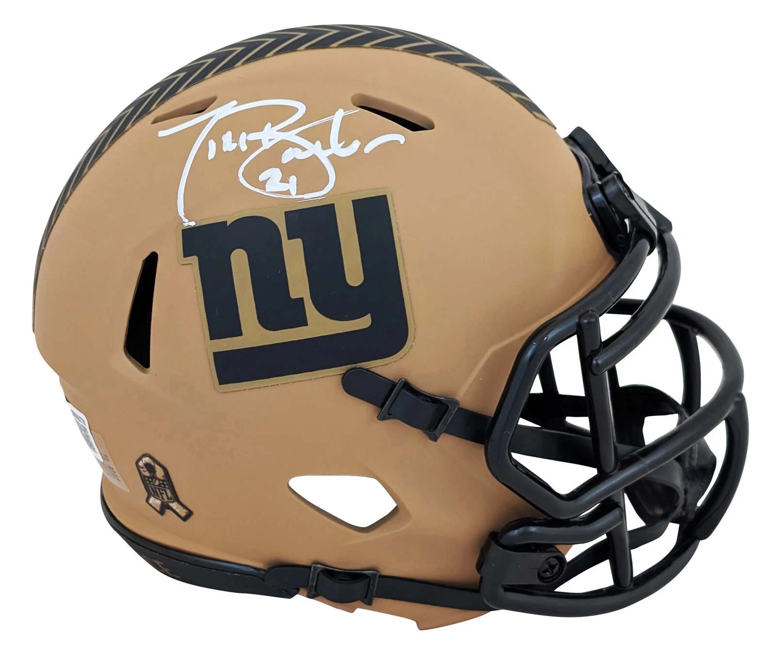 Giants Tiki Barber Signed Salute To Service II Speed Mini Helmet BAS Witnessed