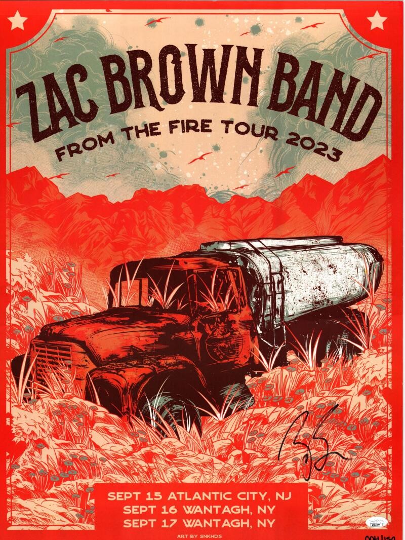 Zac Brown Signed Autograph 18x24 Band Concert Tour Poster From Fire NY NJ JSA A