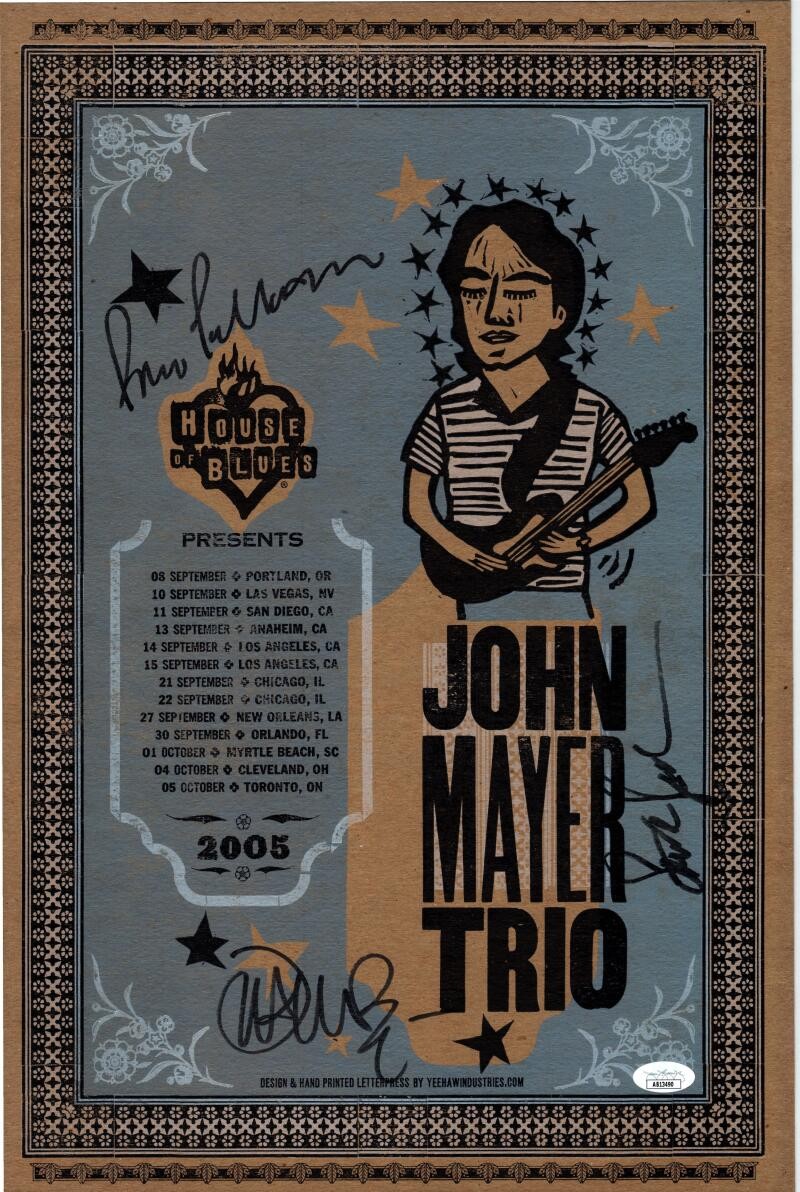 John Mayer Trio Signed Autograph 13x19 House Of Blues 2005 Tour Poster JSA COA