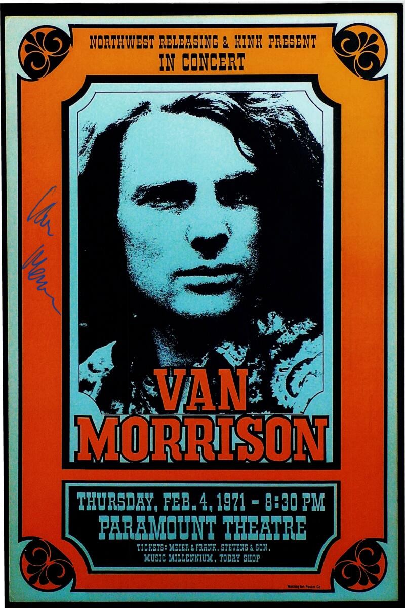 Van Morrison Signed Autograph 12x18 Paramount 1971 Concert Poster Beckett COA