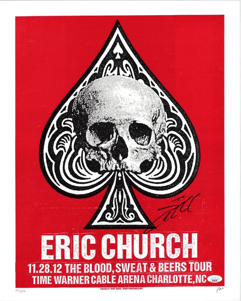 Eric Church Signed Autograph 16x20 Charlotte 2012 Concert Tour Poster JSA COA