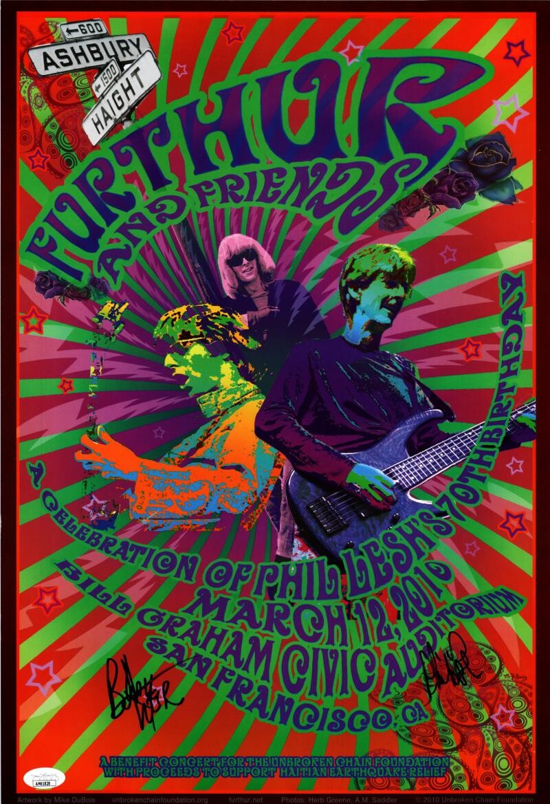 Phil Lesh Bob Weir Signed Autograph 13x19 70th Birthday Concert Poster JSA COA