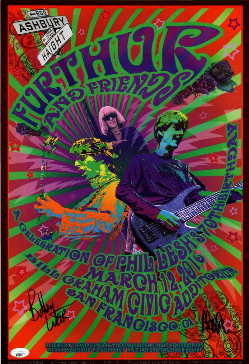 Phil Lesh Bob Weir Signed Autograph 13x19 70th Birthday Concert Poster JSA C