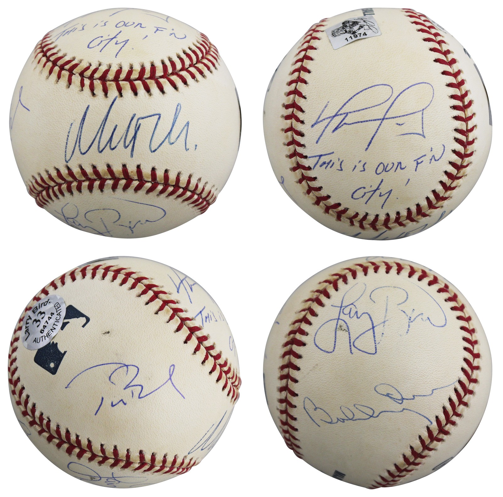 Boston Strong (5) Damon, Brady, Ortiz, Orr & Bird Signed Baseball BAS #T71331