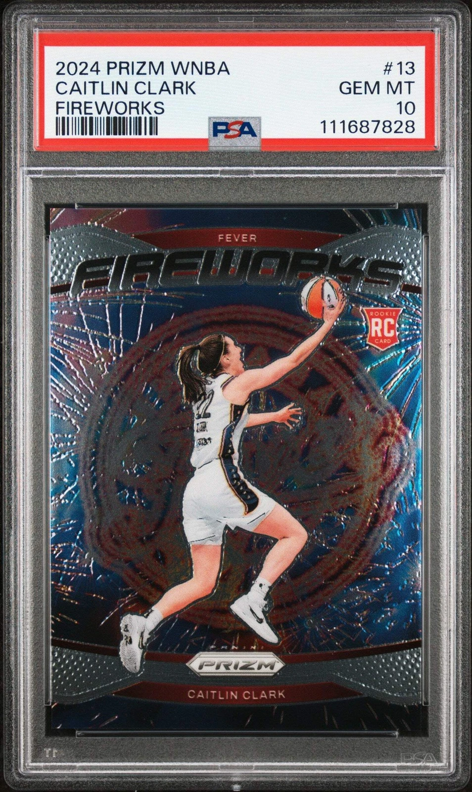 Graded 2024 Panini Prizm Caitlin Clark #13 Fireworks RC Basketball Card PSA 10