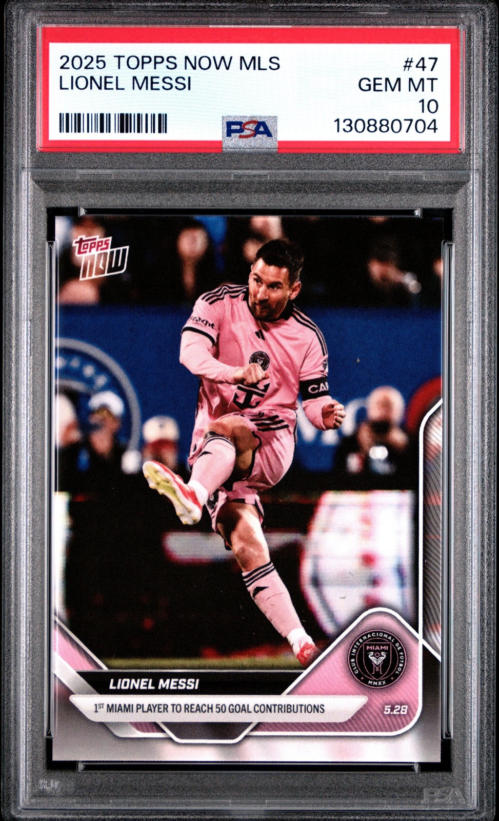 Graded 2025 Topps Now Lionel Messi #47 50 Goal Contributions Card PSA 10