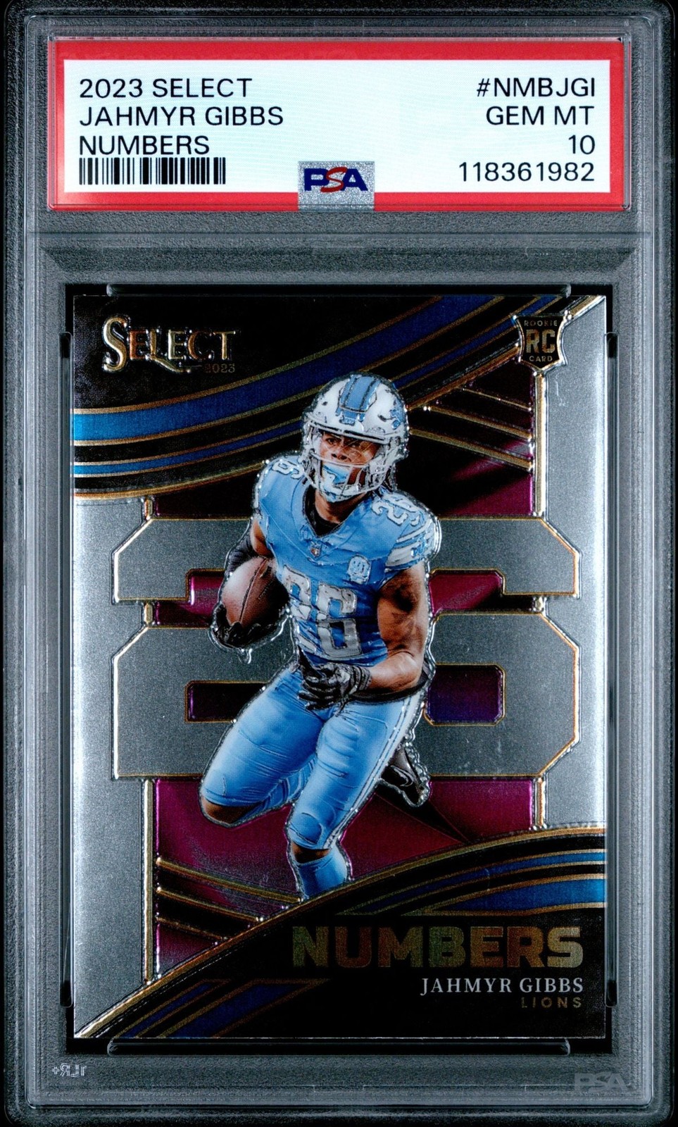 Graded 2023 Select Jahmyr Gibbs #NMBJGI Numbers Rookie Football Card PSA 10