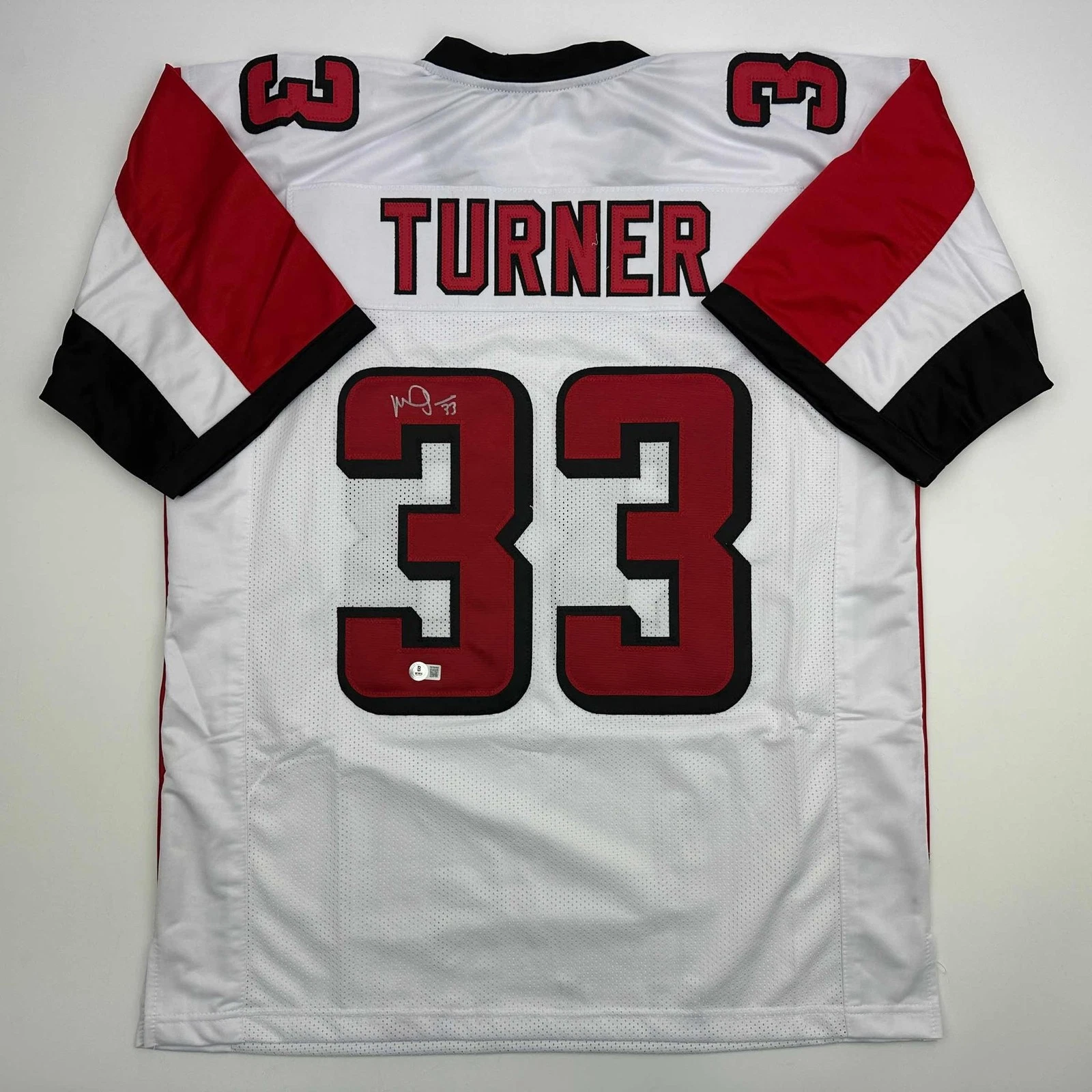 Autographed/Signed Michael Turner Atlanta White Jersey Beckett BAS COA