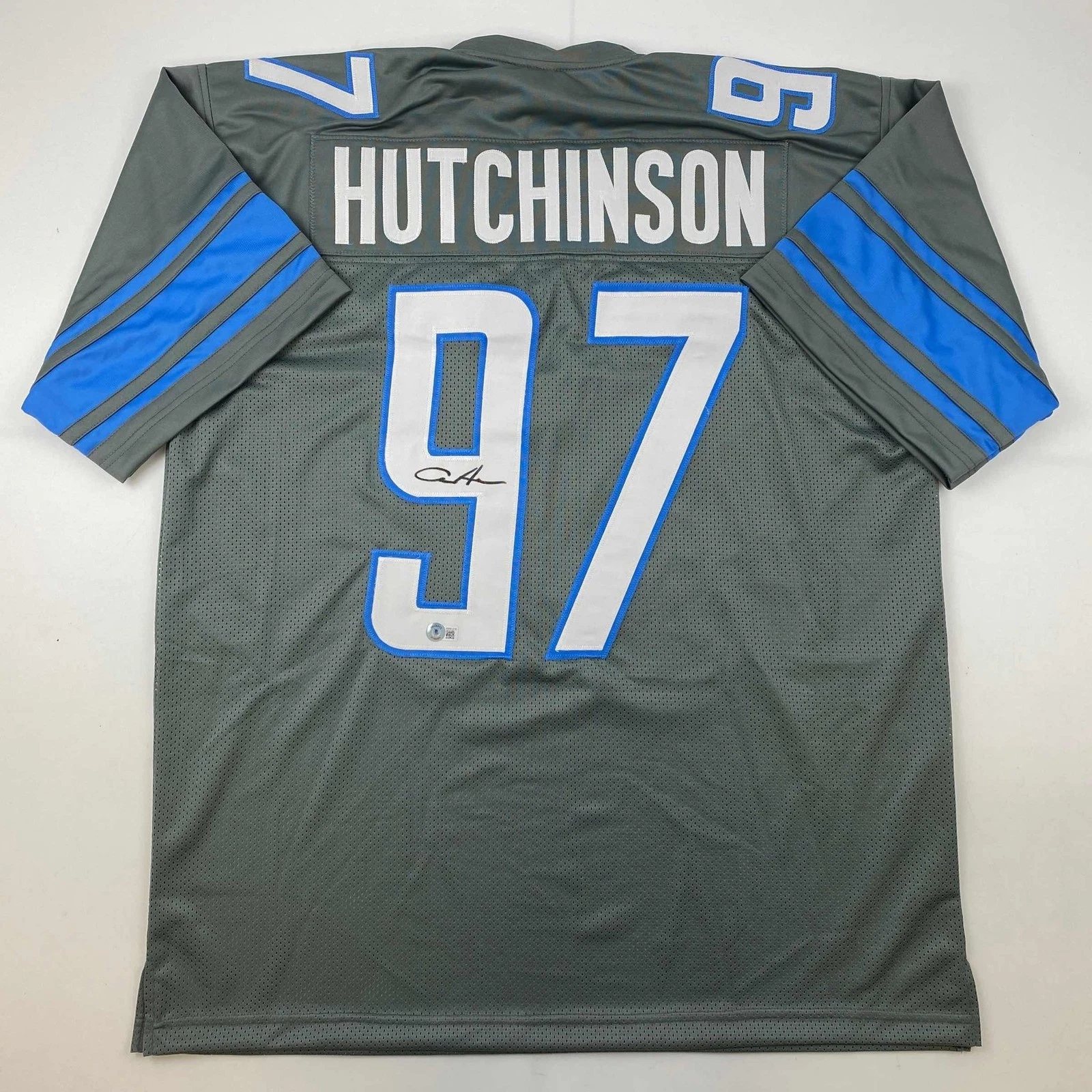Autographed/Signed Aidan Hutchinson Detroit Grey Jersey Beckett BAS COA