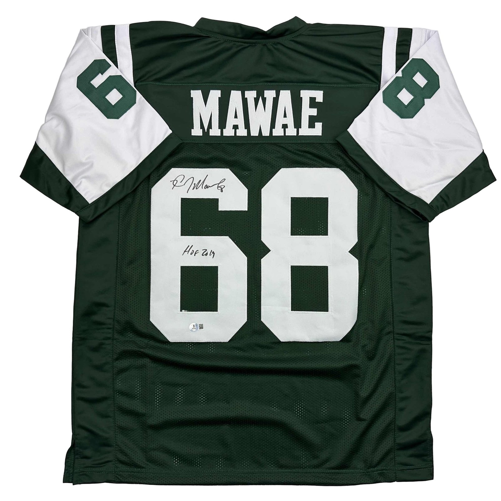 Autographed/Signed Kevin Mawae HOF 2019 New York Green Jersey Beckett COA