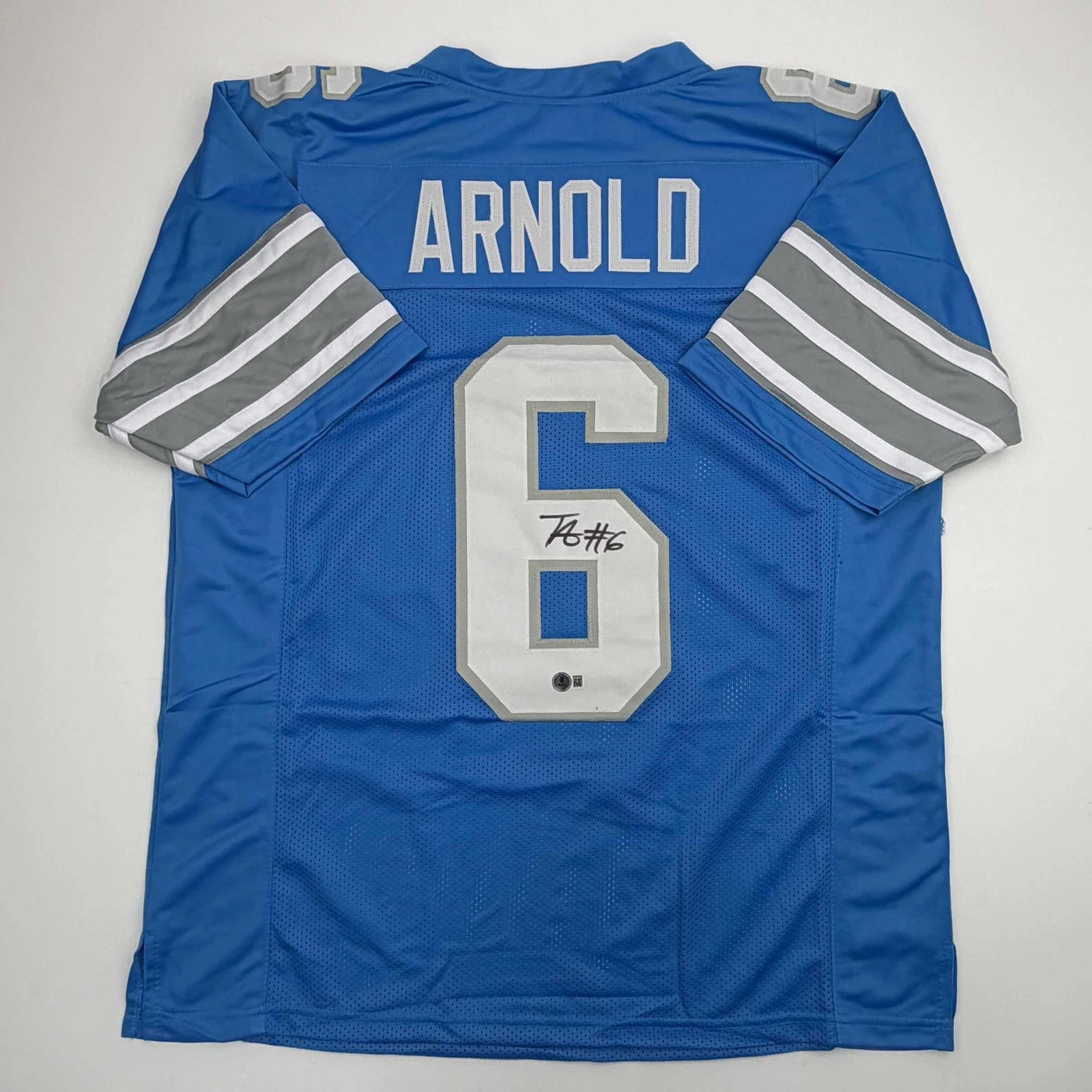 Autographed/Signed Terrion Arnold Detroit Blue Jersey Beckett BAS COA