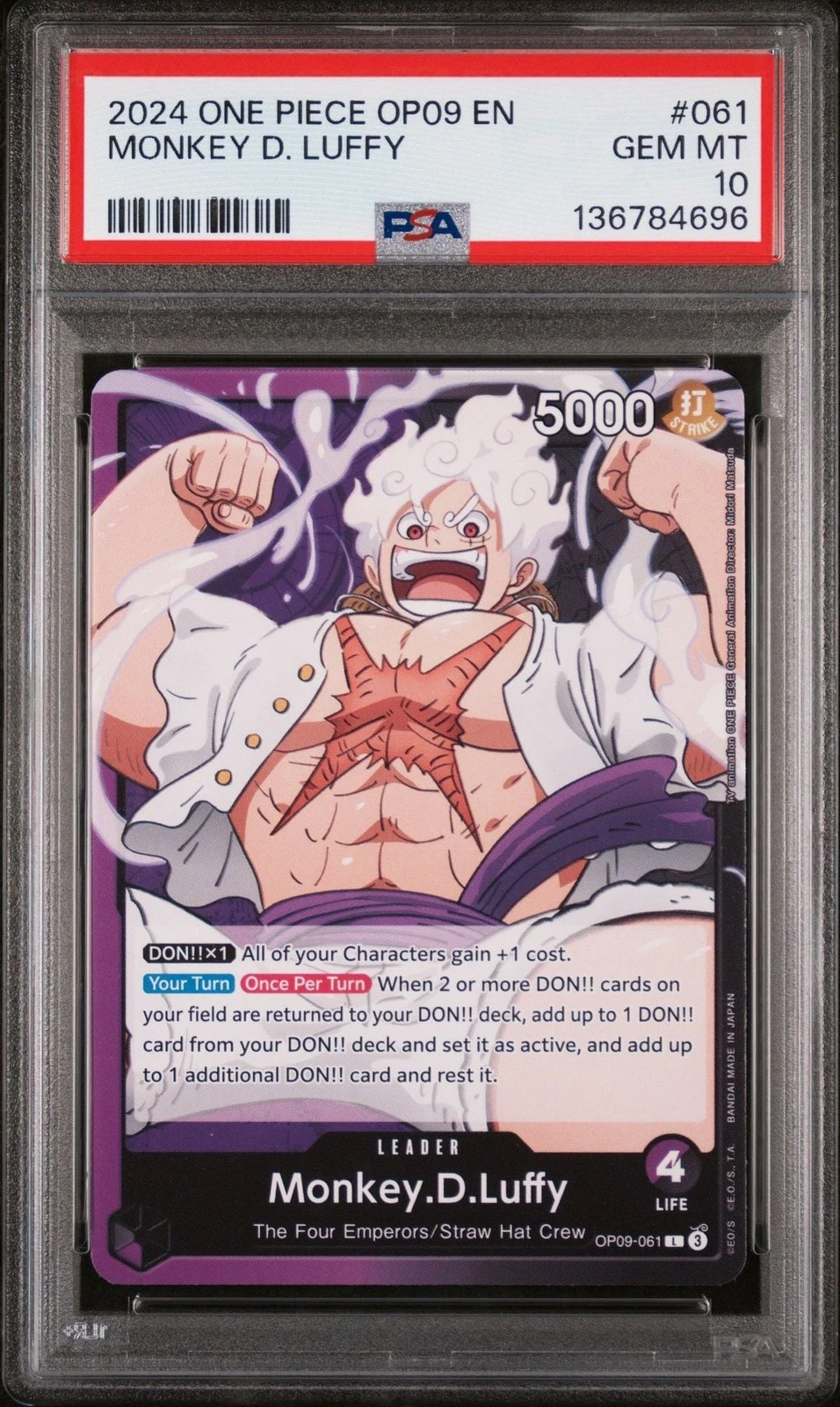 Graded 2024 One Piece Monkey D. Luffy #061 OP09 EN TCG PSA 10 Gem Mint