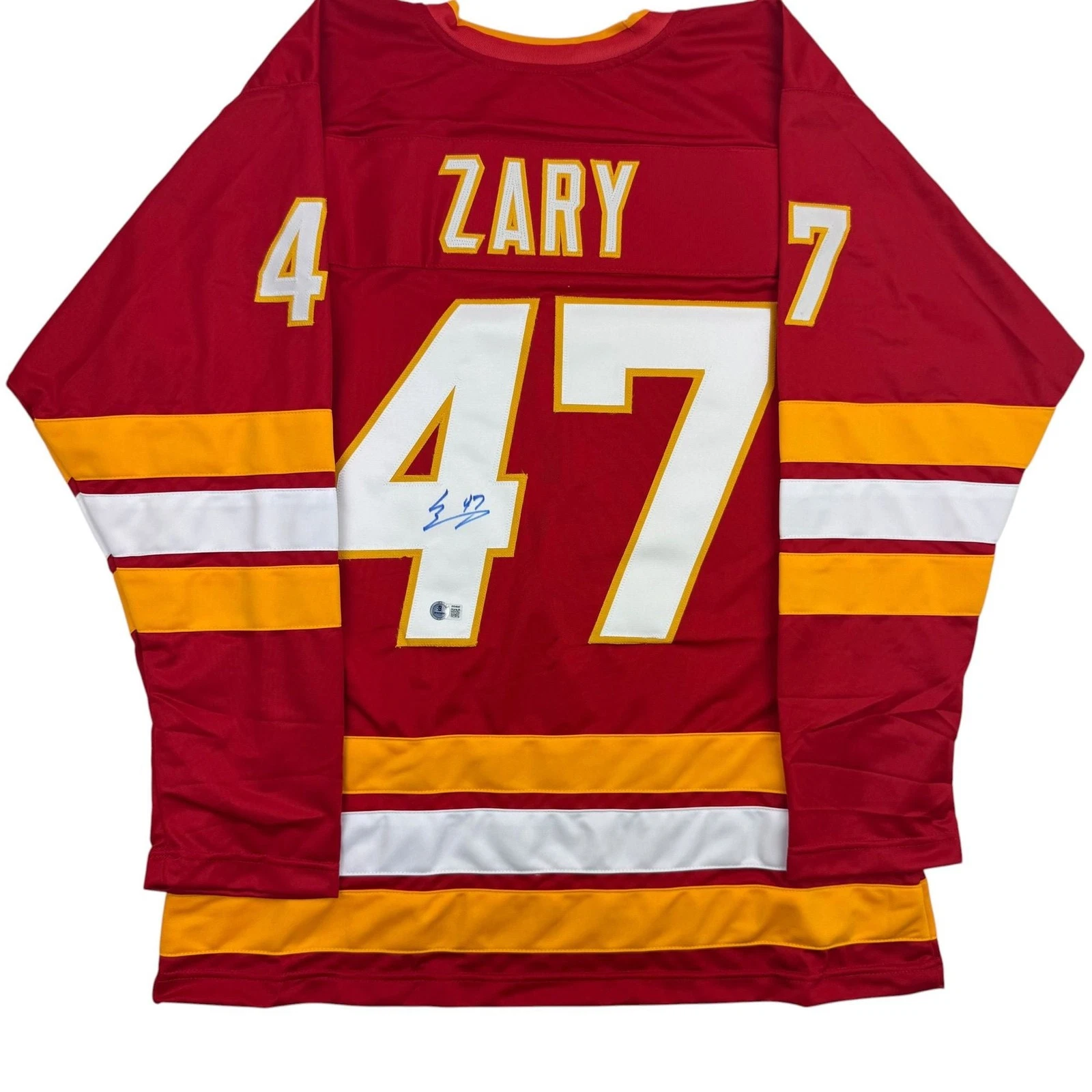 Autographed/Signed Connor Zary Calgary Red Hockey Jersey Beckett BAS COA