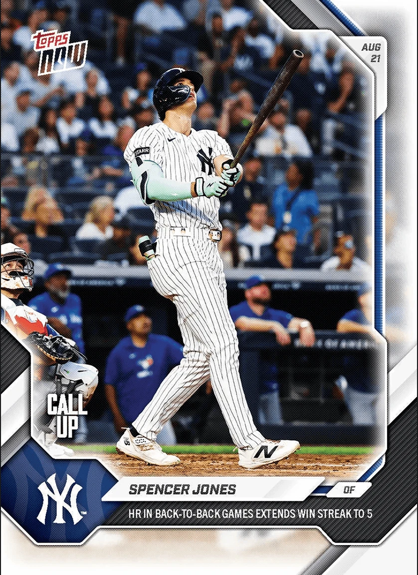 2026 Topps Now Spencer Jones #580 New York Yankees Rookie RC Baseball Card