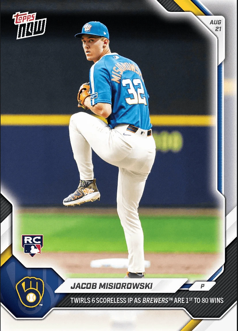 2026 Topps Now Jacob Misiorowski #578 Milwaukee Brewers RC Baseball Card