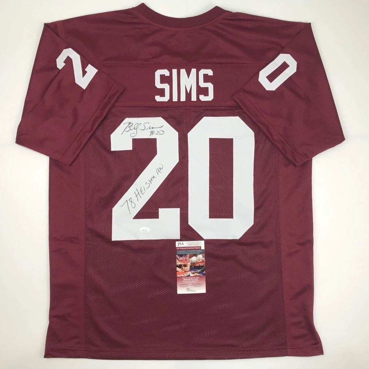 Autographed/Signed Billy Sims 78 Heisman Oklahoma Maroon Jersey JSA COA