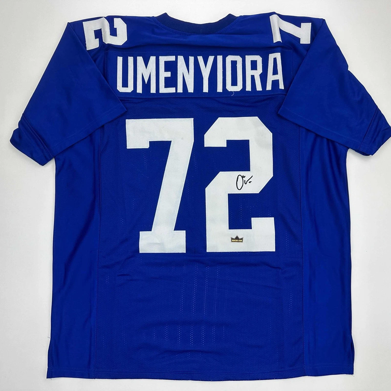 Facsimile Autographed Osi Umenyiora New York Blue Jersey Size Men's XL