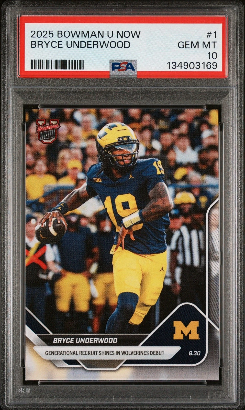 Graded 2025 Bowman U Now Bryce Underwood #1 Rookie RC Football Card PSA 10