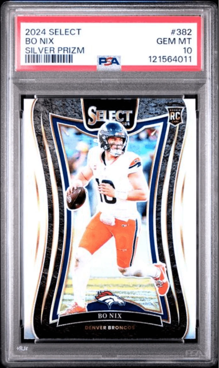 Graded 2024 Panini Select Bo Nix #382 Silver Prizm Rookie Card PSA 10