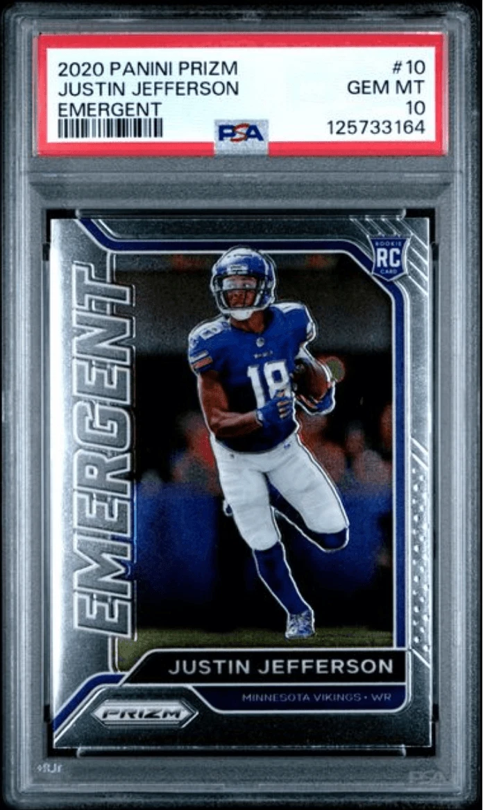 Graded 2020 Panini Prizm Justin Jefferson #10 Emergent Rookie Card PSA 10