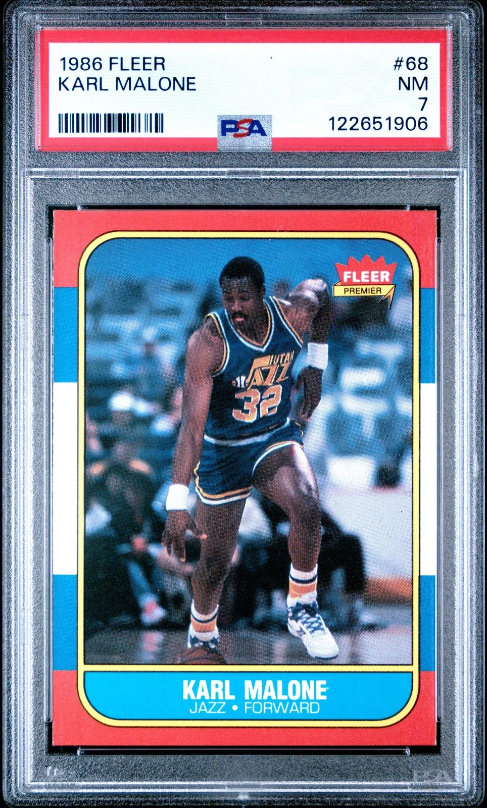 Graded 1986-87 Fleer Karl Malone #68 Rookie RC Card PSA 7 Near Mint