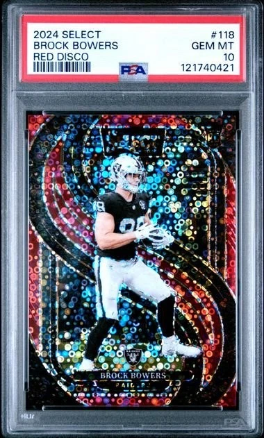 Graded 2024 Panini Select Brock Bowers 118 /49 Red Disco Rookie Card PSA 10