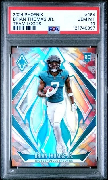 Graded 2024 Panini Phoenix Brian Thomas Jr #164 /299 Logos RC Card PSA 10