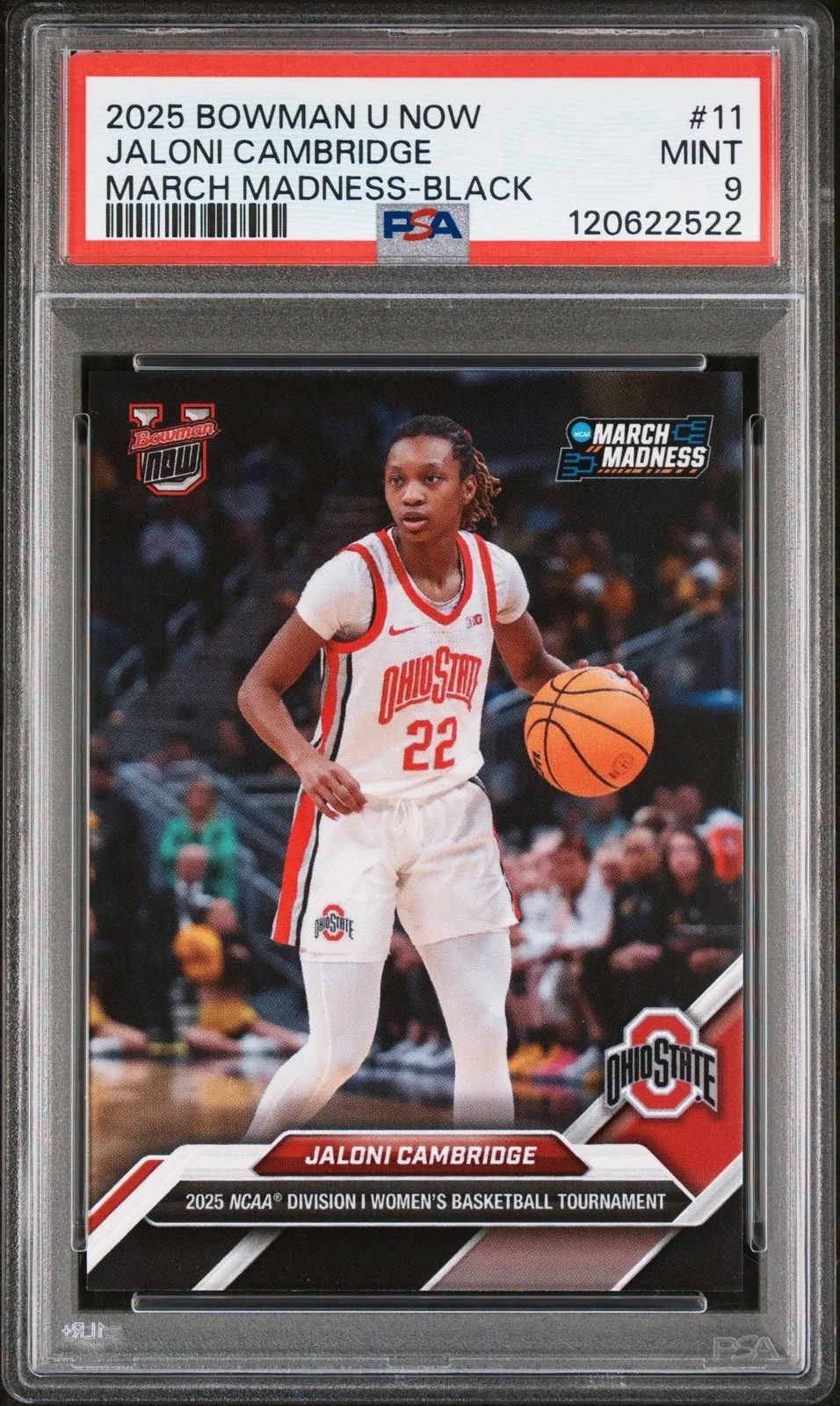 Graded 2025 Bowman U Now Jaloni Cambridge #11 Black RC Card PSA 9