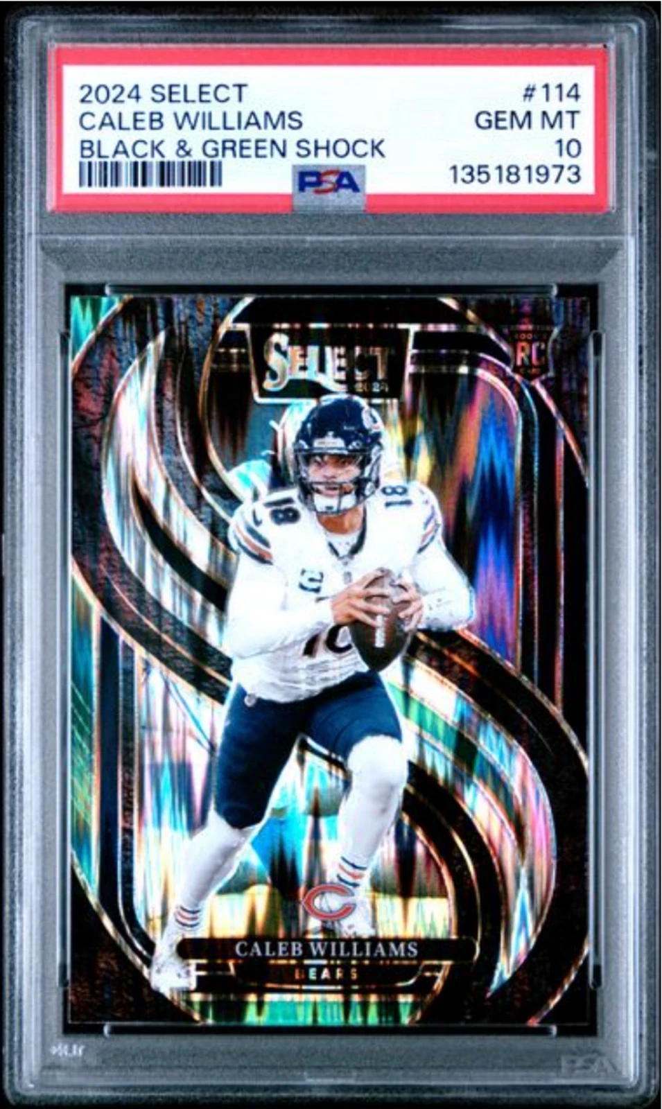 Graded 2024 Panini Select Caleb Williams #114 BLK GRN Shock Rookie Card PSA 10
