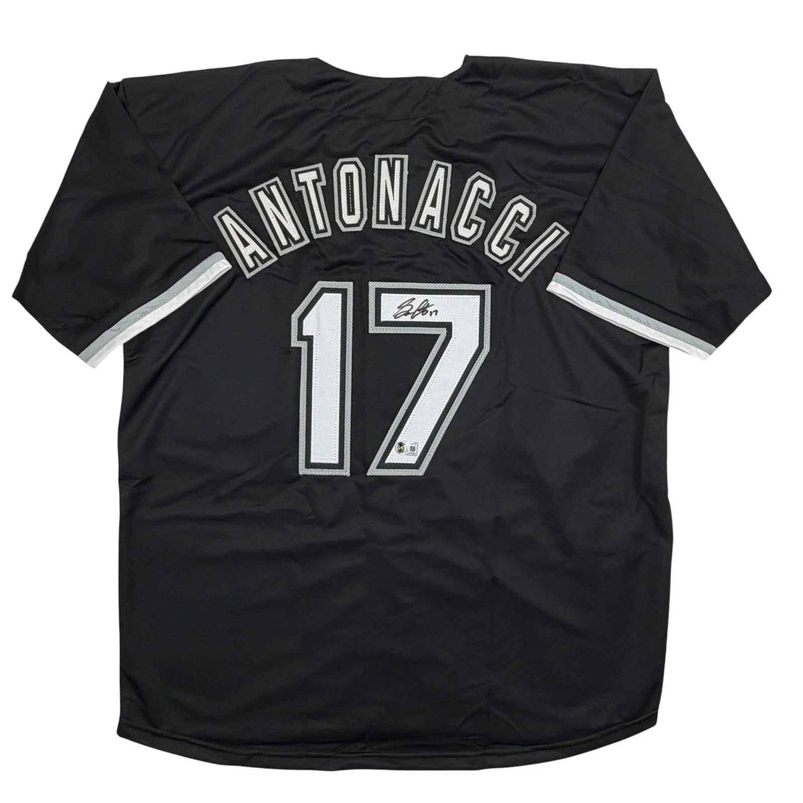 Autographed/Signed Sam Antonacci Chicago Black Baseball Jersey Beckett COA