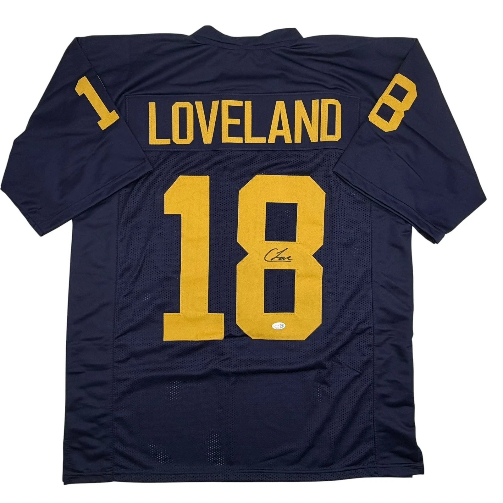 Autographed/Signed Colston Loveland Michigan Blue College Jersey JSA COA