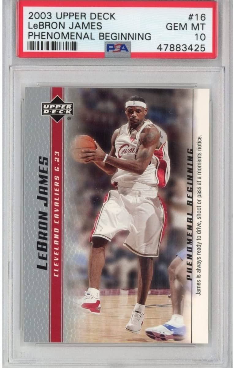 Graded 2003 UD LeBron James #16 Phenomenal Beginning Rookie RC Card PSA 10