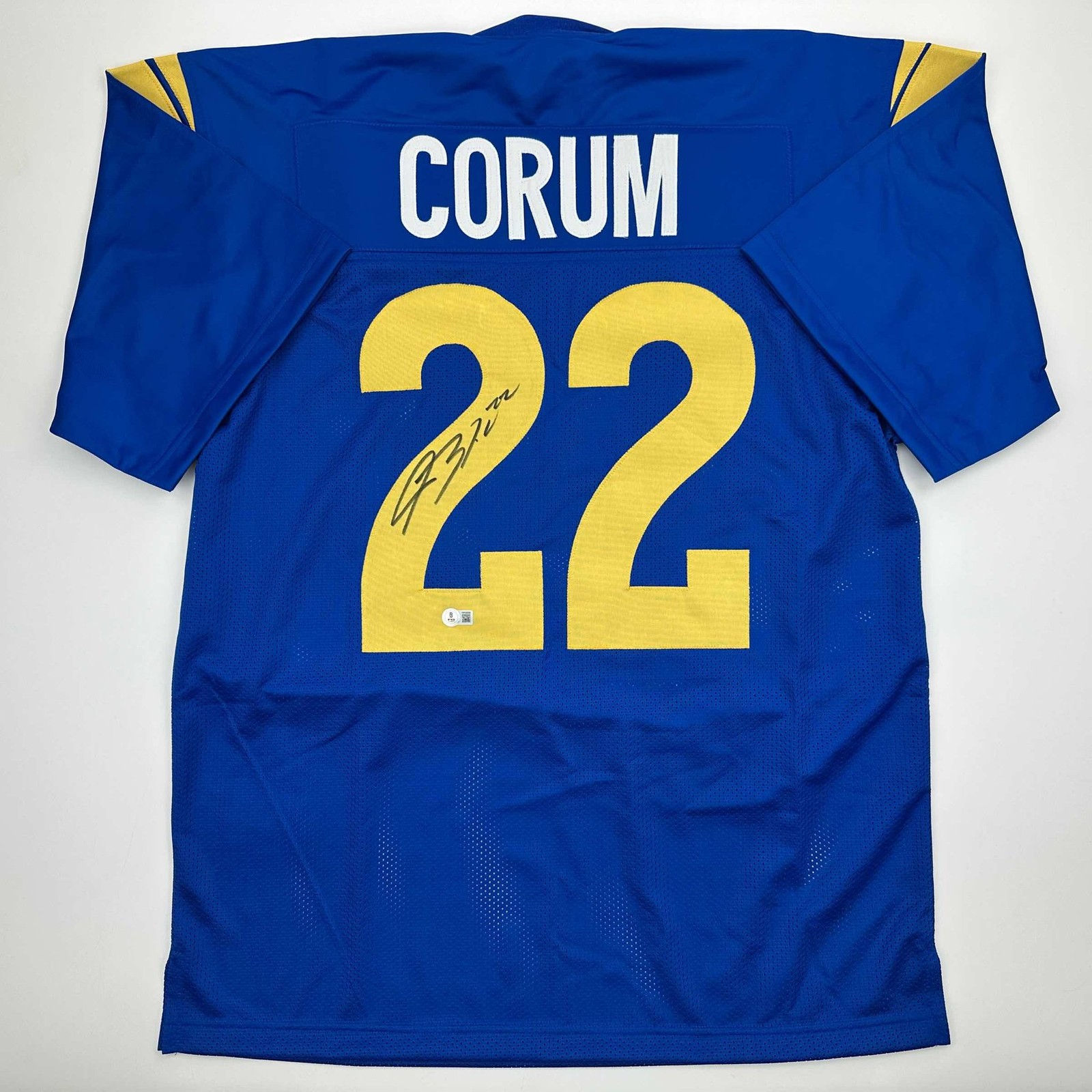 Autographed/Signed Blake Corum Los Angeles LA Blue Jersey Beckett BAS COA