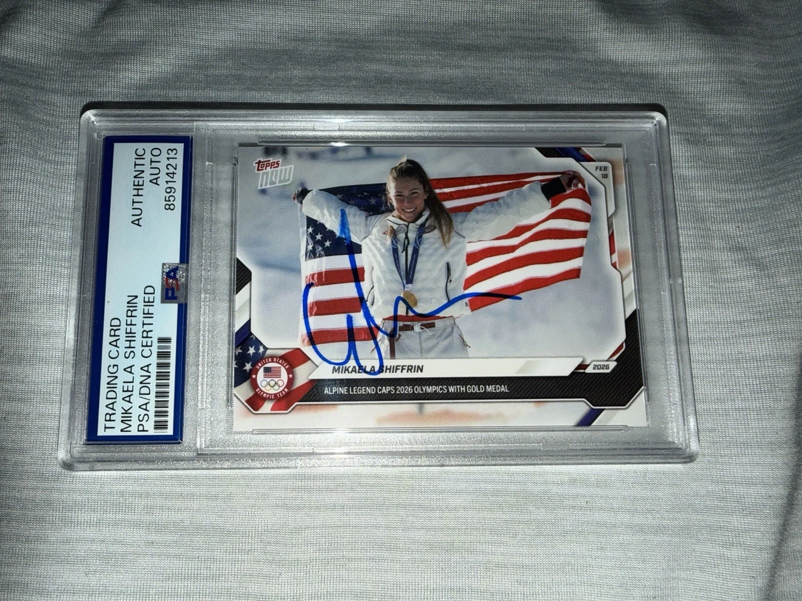 Mikaela Shiffrin Signed 2026 Topps Now Trading Card Olympic Gold PSA/DNA