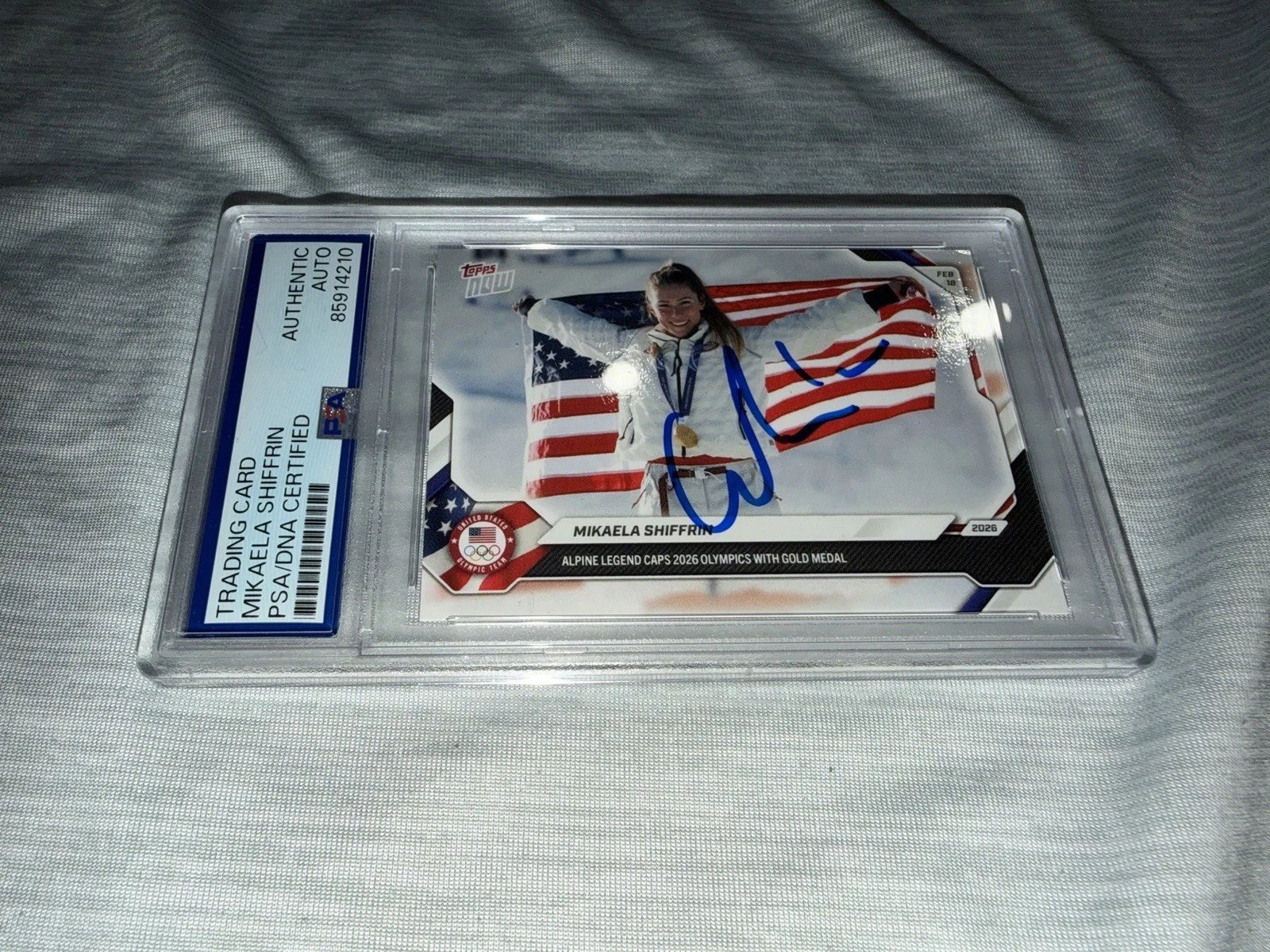 Mikaela Shiffrin Signed 2026 Topps Now Trading Card Olympic Gold PSA/DNA #3