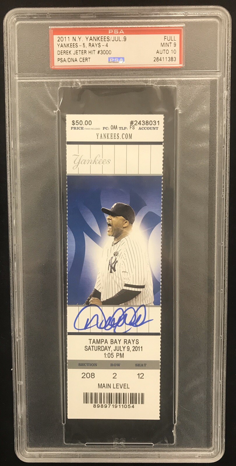 Derek Jeter Signed Ticket 3000 Hit PSA/DNA PREMIUM Tix 9 Autograph 10 HOF 2020