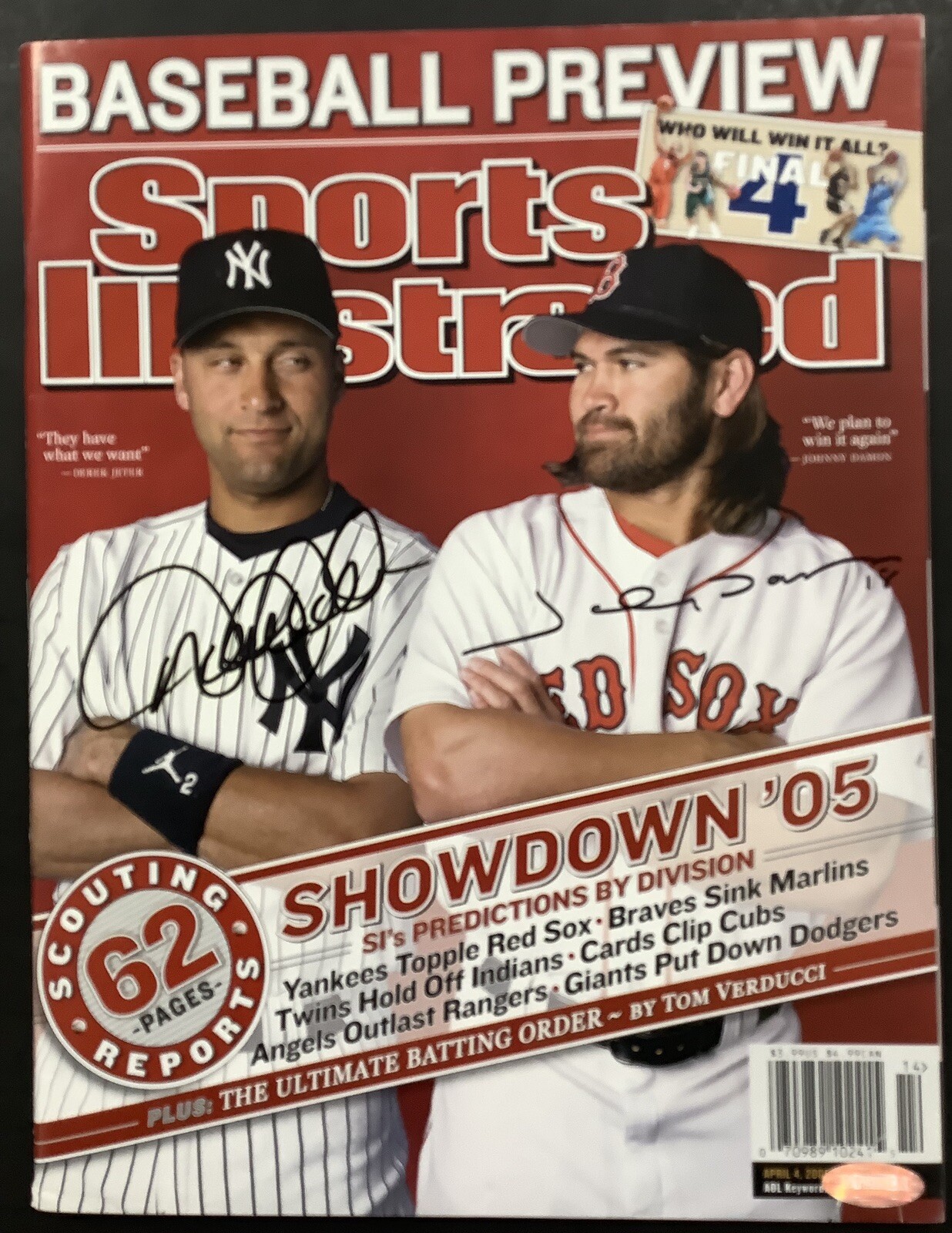 Derek Jeter Signed Sports Illustrated Magazine Johnny Damon Autograph HOF 2020