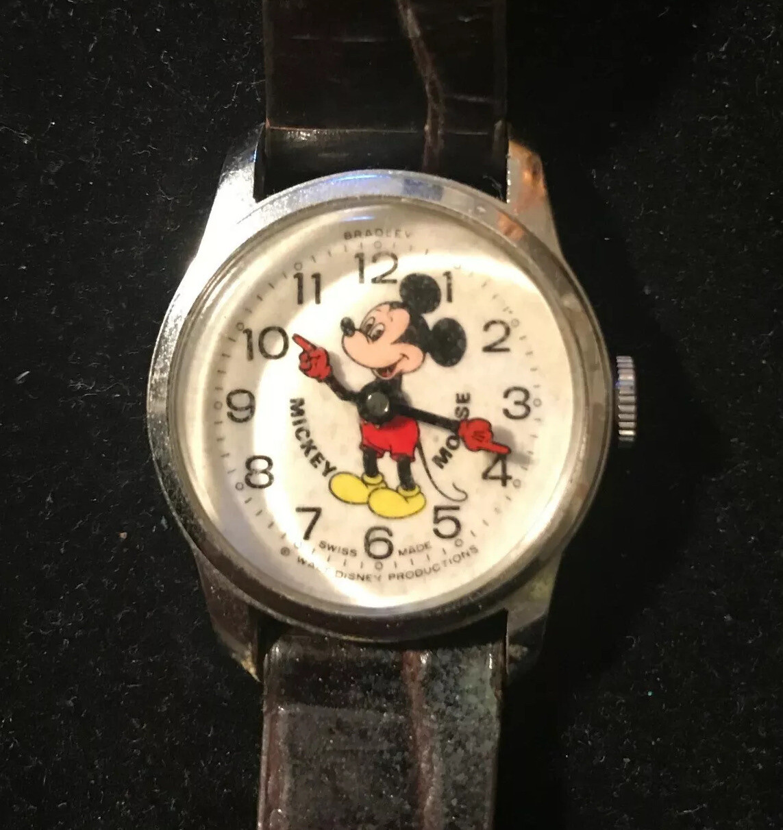 Mickey Mouse Vintage Authentic Disney Bradley Black Leather Band Watch