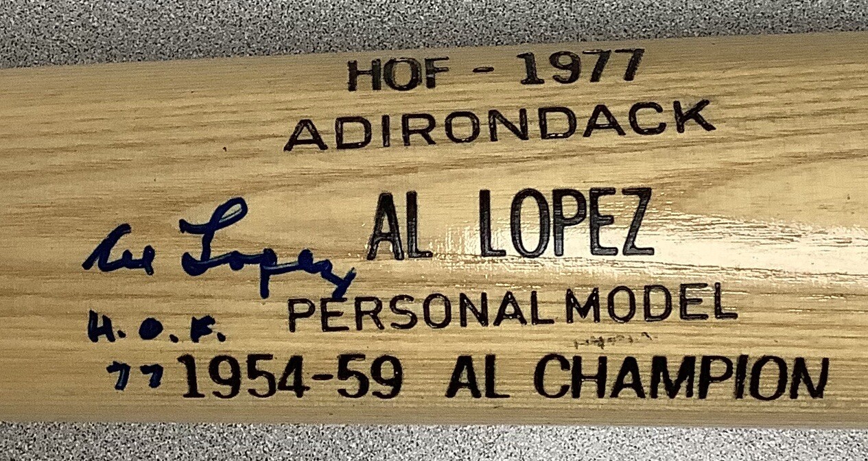 Al Lopez Signed Baseball Bat Adirondack Indians Auto HOF 1977 Inscription JSA